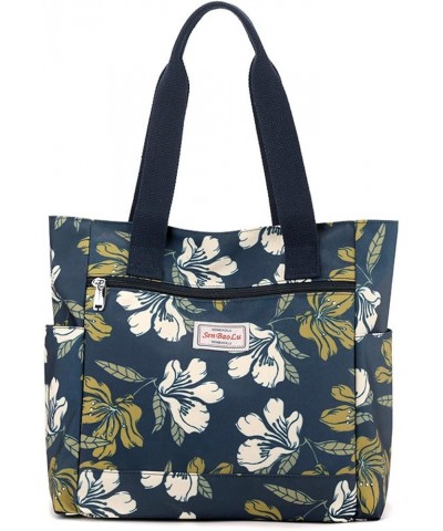 Women's shoulder bag, handbag, print, women's bag, nylon cloth bag, women's cross-body bag Magnolia Flowers on a Blue Backgro...