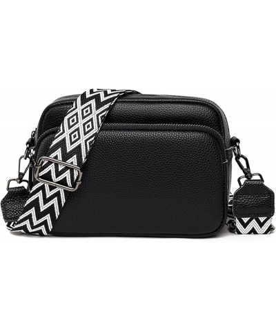 Women Adjustable Wide Strap Multiple Pockets Handbags PU Leather Crossbody Camera Bags Black $34.73 Crossbody Bags