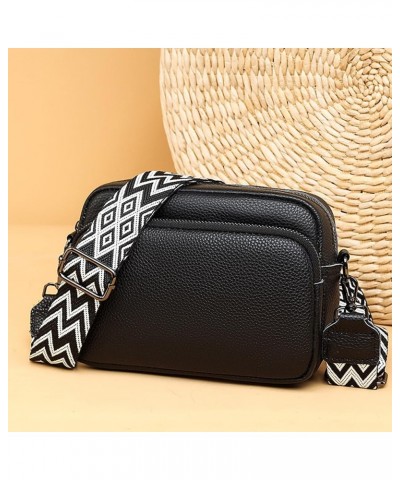 Women Adjustable Wide Strap Multiple Pockets Handbags PU Leather Crossbody Camera Bags Black $34.73 Crossbody Bags