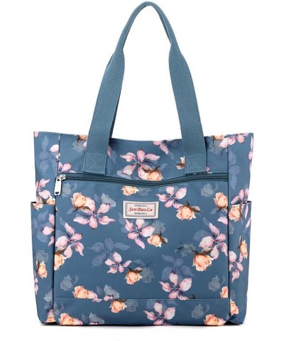 Women's shoulder bag, handbag, print, women's bag, nylon cloth bag, women's cross-body bag Magnolia Flowers on a Blue Backgro...