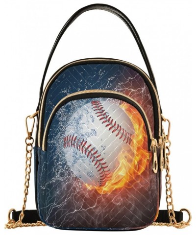 Chain Crossbody Bags for Women Fire and Water Baseball Quilted Shoulder Crossbody Handbags Travel Cross Body Cell Phone Purse...