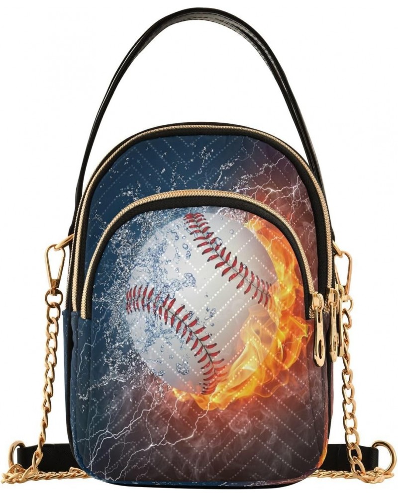 Chain Crossbody Bags for Women Fire and Water Baseball Quilted Shoulder Crossbody Handbags Travel Cross Body Cell Phone Purse...