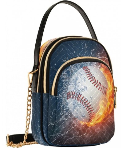 Chain Crossbody Bags for Women Fire and Water Baseball Quilted Shoulder Crossbody Handbags Travel Cross Body Cell Phone Purse...