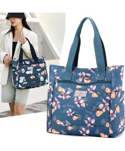 Women's shoulder bag, handbag, print, women's bag, nylon cloth bag, women's cross-body bag Magnolia Flowers on a Blue Backgro...