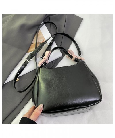 Sweet Bow Aesthetic Crossbody Bag PU Leather Trendy Tote Bag Contrast Color Casual Shoulder Purse with Adjustable Black $12.7...