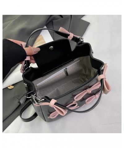 Sweet Bow Aesthetic Crossbody Bag PU Leather Trendy Tote Bag Contrast Color Casual Shoulder Purse with Adjustable Black $12.7...