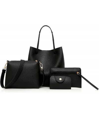 Handbags for Women Shoulder Bags Tote Bags Wallet Purse Set 4pcs 001-black $11.51 Totes