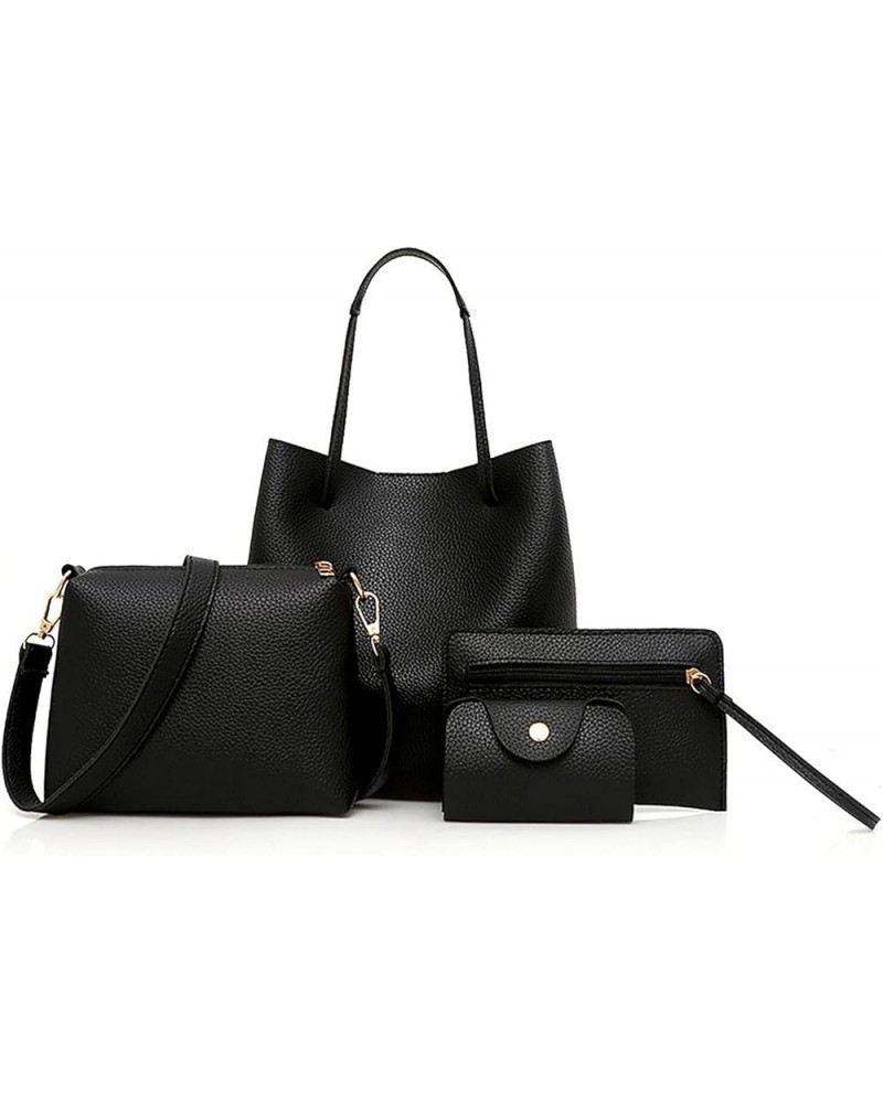 Handbags for Women Shoulder Bags Tote Bags Wallet Purse Set 4pcs 001-black $11.51 Totes