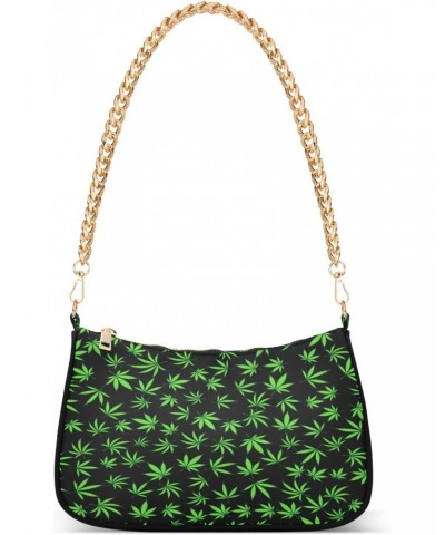 Mariguana Leaves Green Black Stylish Small Chain Shoulder Bag for Women Travel Hobo Tote Handbag Clutch Purse with Zipper $16...