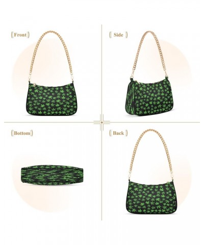 Mariguana Leaves Green Black Stylish Small Chain Shoulder Bag for Women Travel Hobo Tote Handbag Clutch Purse with Zipper $16...