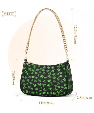 Mariguana Leaves Green Black Stylish Small Chain Shoulder Bag for Women Travel Hobo Tote Handbag Clutch Purse with Zipper $16...