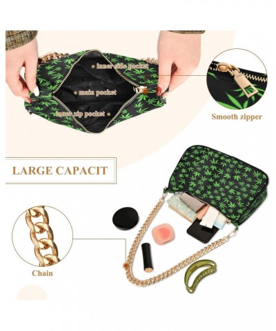 Mariguana Leaves Green Black Stylish Small Chain Shoulder Bag for Women Travel Hobo Tote Handbag Clutch Purse with Zipper $16...