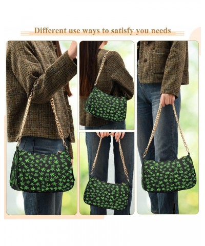 Mariguana Leaves Green Black Stylish Small Chain Shoulder Bag for Women Travel Hobo Tote Handbag Clutch Purse with Zipper $16...