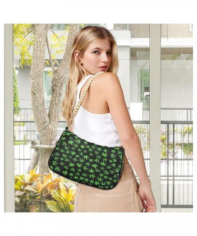 Mariguana Leaves Green Black Stylish Small Chain Shoulder Bag for Women Travel Hobo Tote Handbag Clutch Purse with Zipper $16...