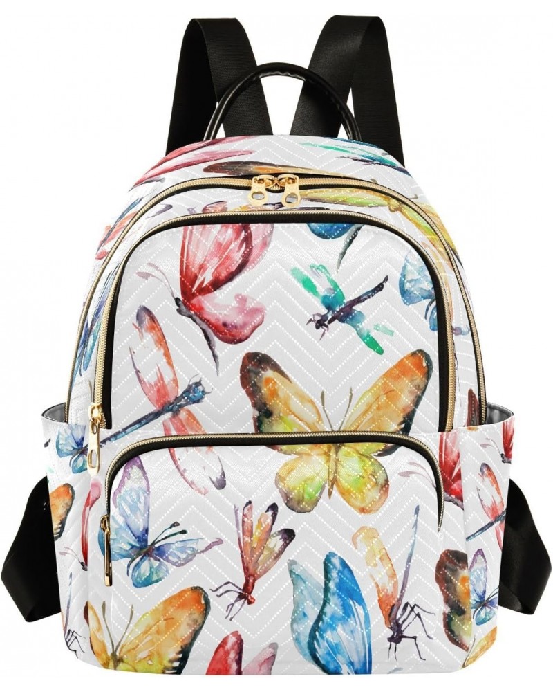 Rainbow Butterfly Dragonfly Backpack Purse for Women Travel Handbag Shoulder Bag $14.00 Backpacks