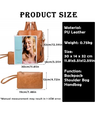 Backpack Purse for Women Fashion PU Leather Travel Satchel Handbag Shoulder Bag with Purse Design 2 Piece Brown Black $17.91 ...