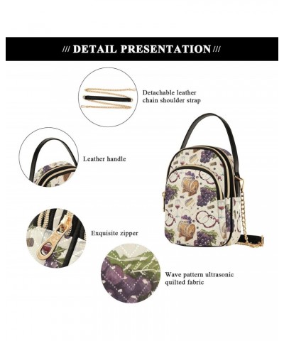 Watercolor Win Crossbody Bags for Women Quilted Shoulder Bag Handbag with Chain Strap Drawings Grapes Trendy Cross Body Cell ...