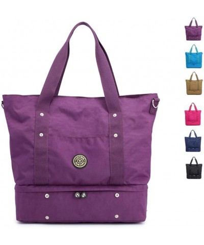 Women Tote Shoulder Handbags Large Waterproof Nylon Travel Gym Bag Weekender Bag Black Purple $41.77 Totes