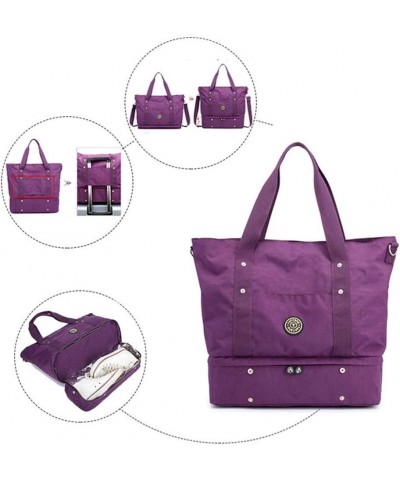 Women Tote Shoulder Handbags Large Waterproof Nylon Travel Gym Bag Weekender Bag Black Purple $41.77 Totes