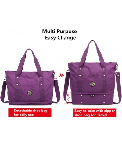 Women Tote Shoulder Handbags Large Waterproof Nylon Travel Gym Bag Weekender Bag Black Purple $41.77 Totes