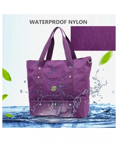 Women Tote Shoulder Handbags Large Waterproof Nylon Travel Gym Bag Weekender Bag Black Purple $41.77 Totes