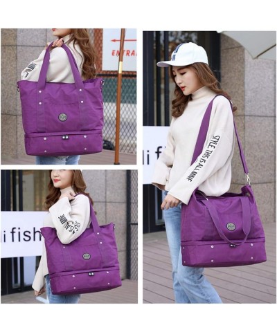 Women Tote Shoulder Handbags Large Waterproof Nylon Travel Gym Bag Weekender Bag Black Purple $41.77 Totes