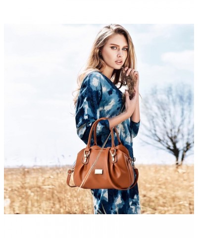 Womens Designer Handbag Stylish Top Handle Handbags Soft PU Leather Shoulder Bags Crossbody Bag Khaki Brown $27.77 Totes