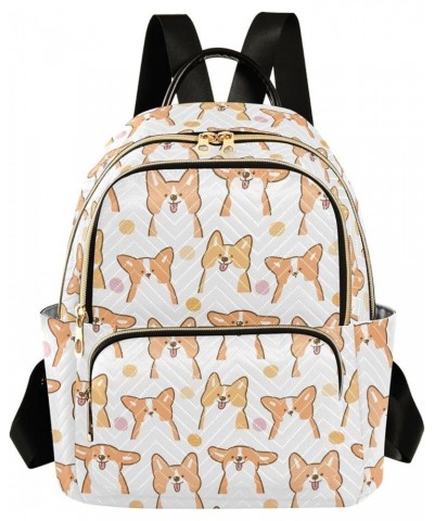 Mini Backpack for Women, Cartoon Smile Corgi Dog Travel Backpack Purse for Ladies, Small Bookbag Daypack Shoulder Bag M Multi...