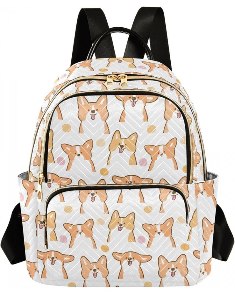 Mini Backpack for Women, Cartoon Smile Corgi Dog Travel Backpack Purse for Ladies, Small Bookbag Daypack Shoulder Bag M Multi...