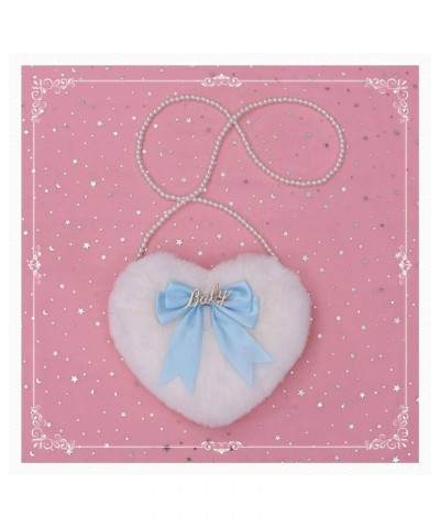 Japanese Heart-Shaped Lolita Girl Bow Plush one-Shoulder Crossbody Bag White $23.36 Shoulder Bags