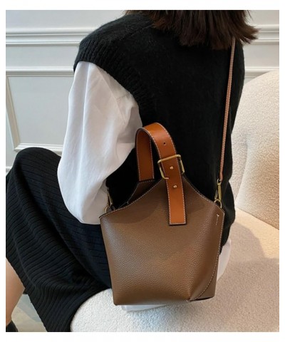 Women's Bucket Shoulder Crossbody Bag PU Leather Hobo Bag Fashion Purse Retro Handbag Totes Satchels Brown $16.32 Totes