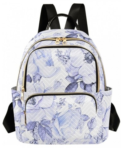 Travel Backpack Purse for Women Fashion Anti-theft Work Casual Blue Flowers Pastel Rose Daypack Shoulder Bag Medium Size Smal...