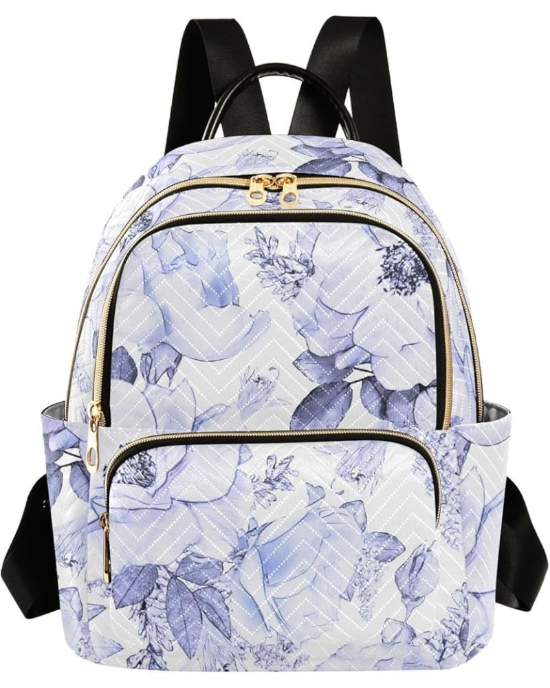 Travel Backpack Purse for Women Fashion Anti-theft Work Casual Blue Flowers Pastel Rose Daypack Shoulder Bag Medium Size Smal...