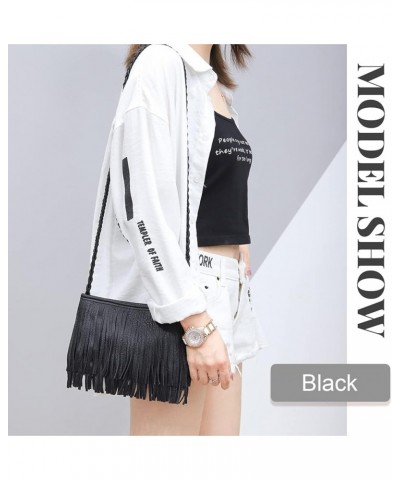 Women Hobo Fringe Crossbody Purse Vintage Small Tassel Shoulder Handbags Envelope Tassel Purses Black01 $22.04 Totes