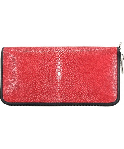 Genuine Stingray Polished Women's 1-Zipper Wallet - RED Black Border $52.70 Wallets