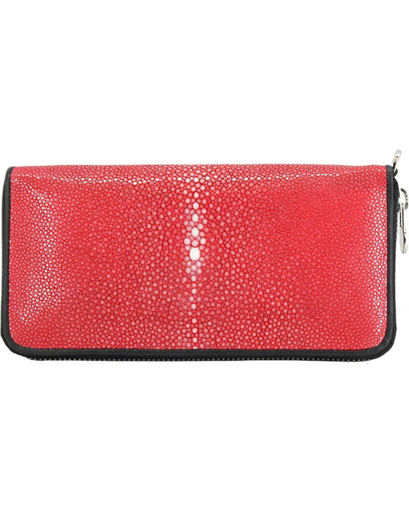 Genuine Stingray Polished Women's 1-Zipper Wallet - RED Black Border $52.70 Wallets