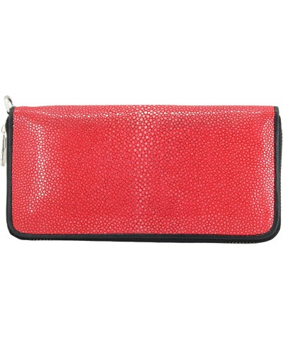 Genuine Stingray Polished Women's 1-Zipper Wallet - RED Black Border $52.70 Wallets