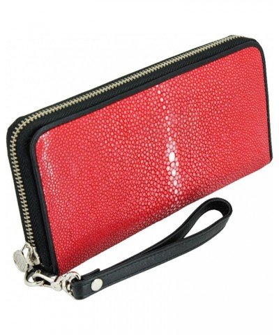 Genuine Stingray Polished Women's 1-Zipper Wallet - RED Black Border $52.70 Wallets