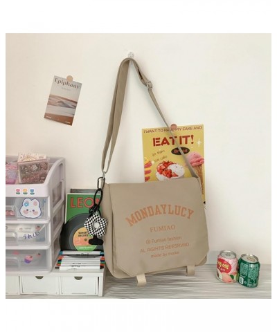 Kawaii Crossbody Tote Shoulder Bag with Cute Plush Pendant Aesthetic Casual Travel Backpack Khaki $18.59 Crossbody Bags