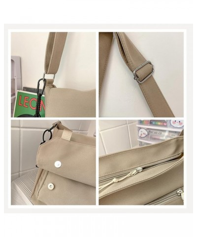 Kawaii Crossbody Tote Shoulder Bag with Cute Plush Pendant Aesthetic Casual Travel Backpack Khaki $18.59 Crossbody Bags