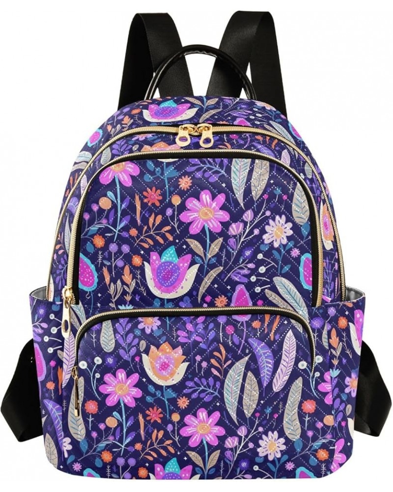 Cartoon Creative Purple Flowers Fashion Backpack Purse for Women, Casual Daypacks, Ladies Gift for Traveling Hiking Multicolo...