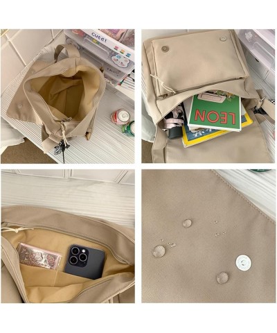 Kawaii Crossbody Tote Shoulder Bag with Cute Plush Pendant Aesthetic Casual Travel Backpack Khaki $18.59 Crossbody Bags