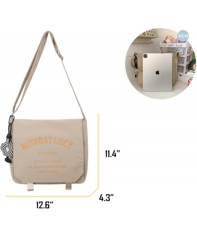 Kawaii Crossbody Tote Shoulder Bag with Cute Plush Pendant Aesthetic Casual Travel Backpack Khaki $18.59 Crossbody Bags