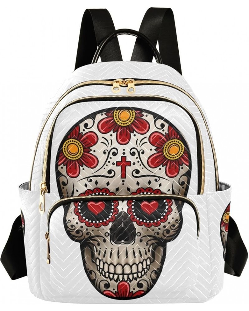 Day Of The Dead with Skull Sugar Flower Mini Backpack Purse for Women Travel Bag Fashion Daypack Back Pack Shoulder Bag Multi...