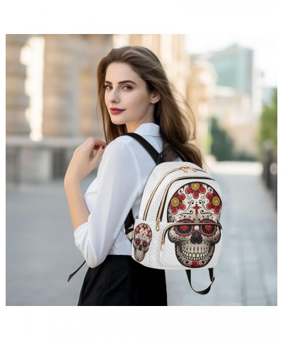 Day Of The Dead with Skull Sugar Flower Mini Backpack Purse for Women Travel Bag Fashion Daypack Back Pack Shoulder Bag Multi...