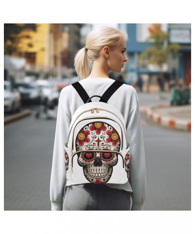 Day Of The Dead with Skull Sugar Flower Mini Backpack Purse for Women Travel Bag Fashion Daypack Back Pack Shoulder Bag Multi...