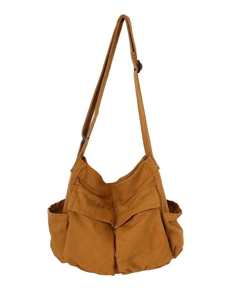 Canvas Messenger Bag Large Hobo Crossbody Bag with Multiple Pockets Canvas Shoulder Tote Bag for Women and Men A03-brown $14....