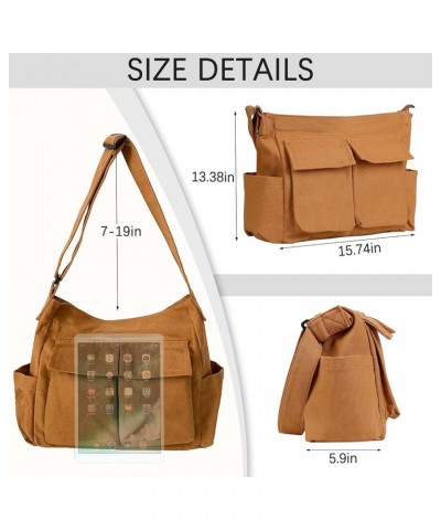 Canvas Messenger Bag Large Hobo Crossbody Bag with Multiple Pockets Canvas Shoulder Tote Bag for Women and Men A03-brown $14....