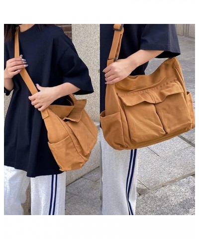 Canvas Messenger Bag Large Hobo Crossbody Bag with Multiple Pockets Canvas Shoulder Tote Bag for Women and Men A03-brown $14....