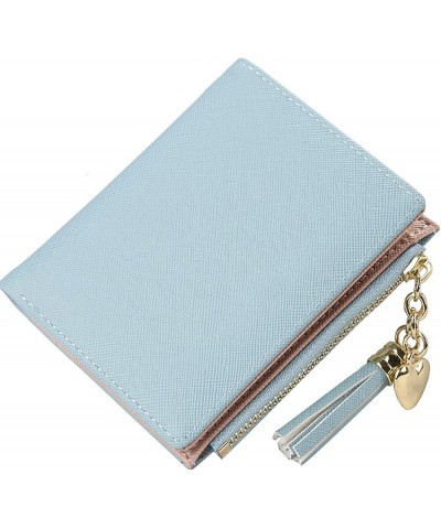 Leather Women's Wallets with RFID Blocking,Short Zipper Cross Pattern Coin Purse Creative Tassel Wallet Blue One Size $21.82 ...